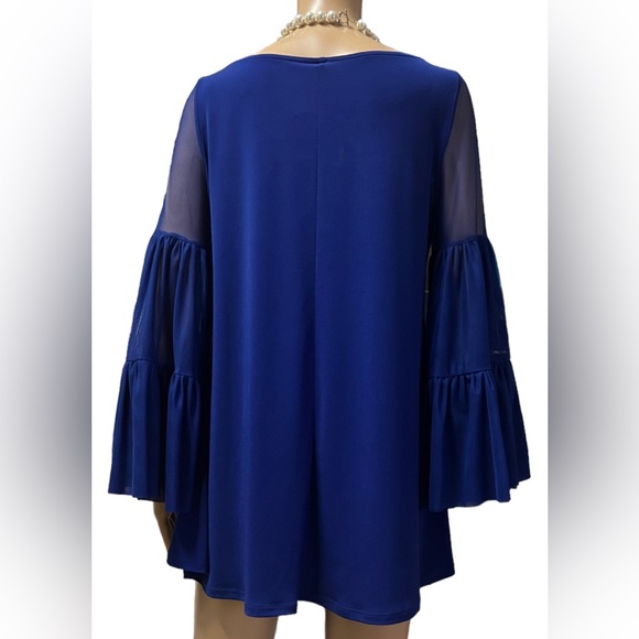 NWT IC By Connie K Royal Blue 3-Layered Shirring Mesh Sleeve Top XS - Picture 4 of 8